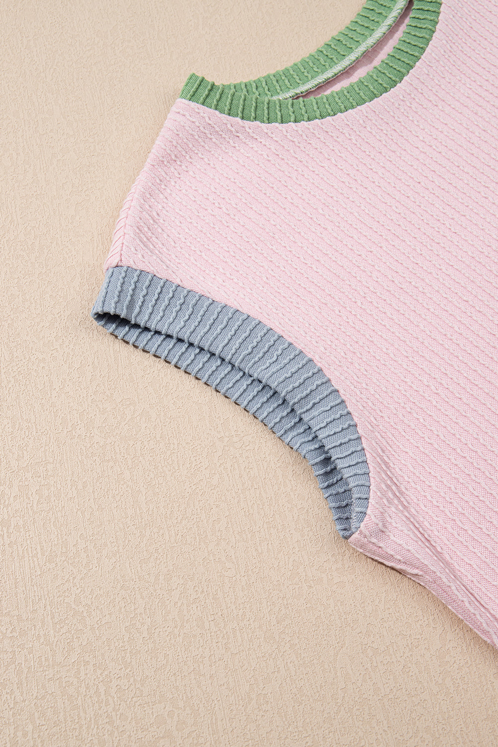 White Colorblock Corded Crew Neck Tee