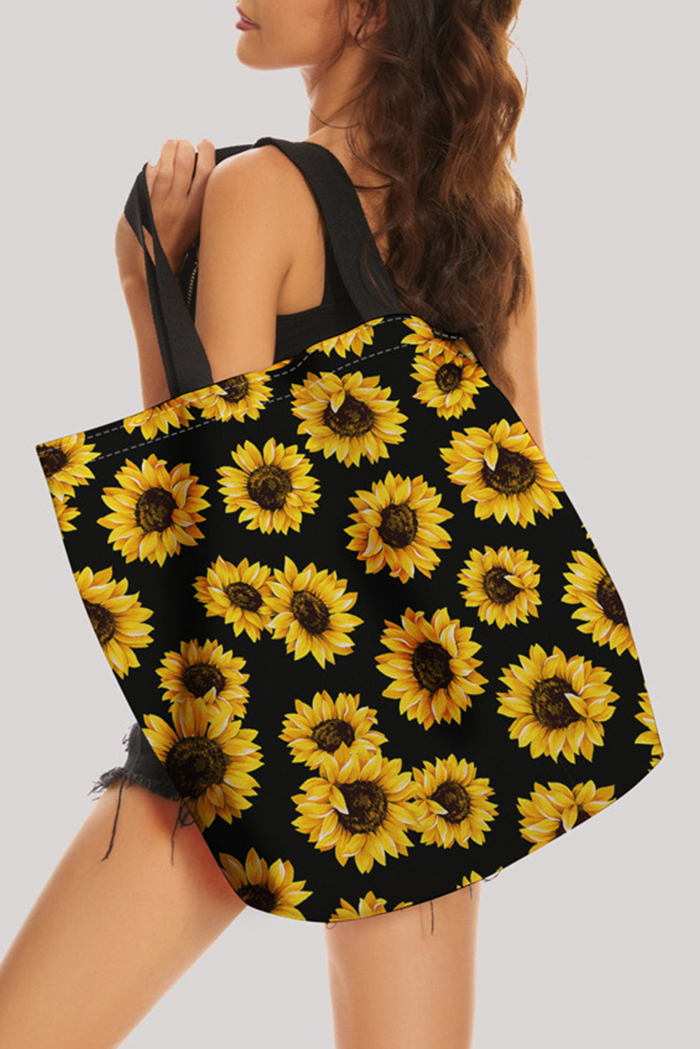 Black Sunflower Print Canvas Tote Bag