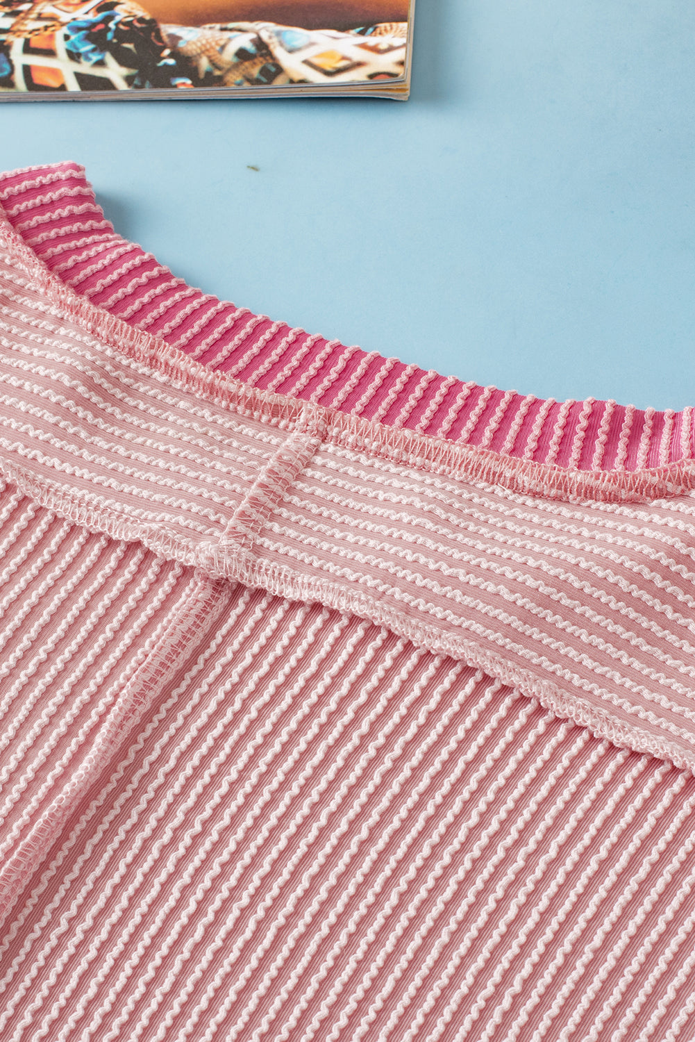 Rose Red Textured Colorblock Round Neck T Shirt
