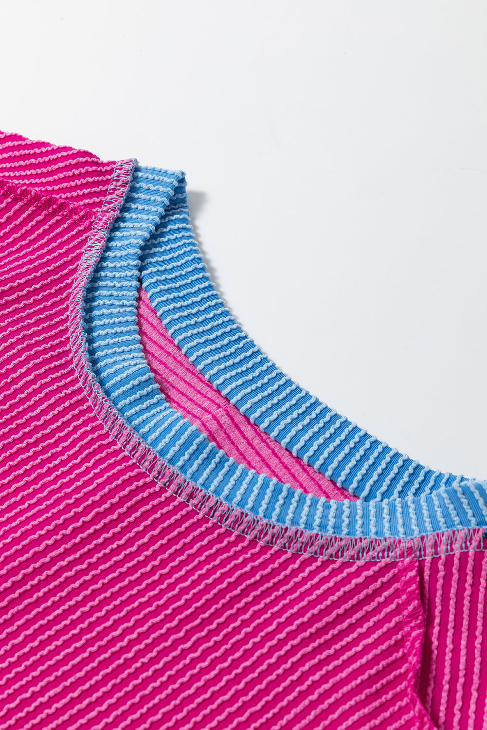 Rose Red Textured Colorblock Round Neck T Shirt