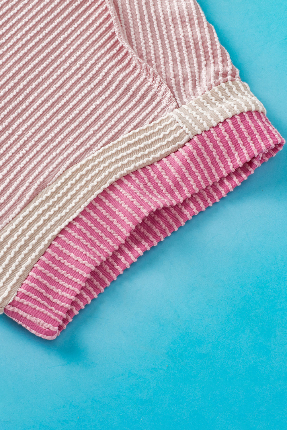 Rose Red Textured Colorblock Round Neck T Shirt