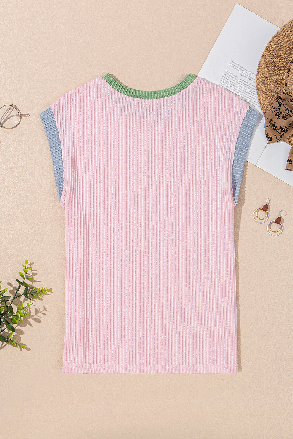 White Colorblock Corded Crew Neck Tee
