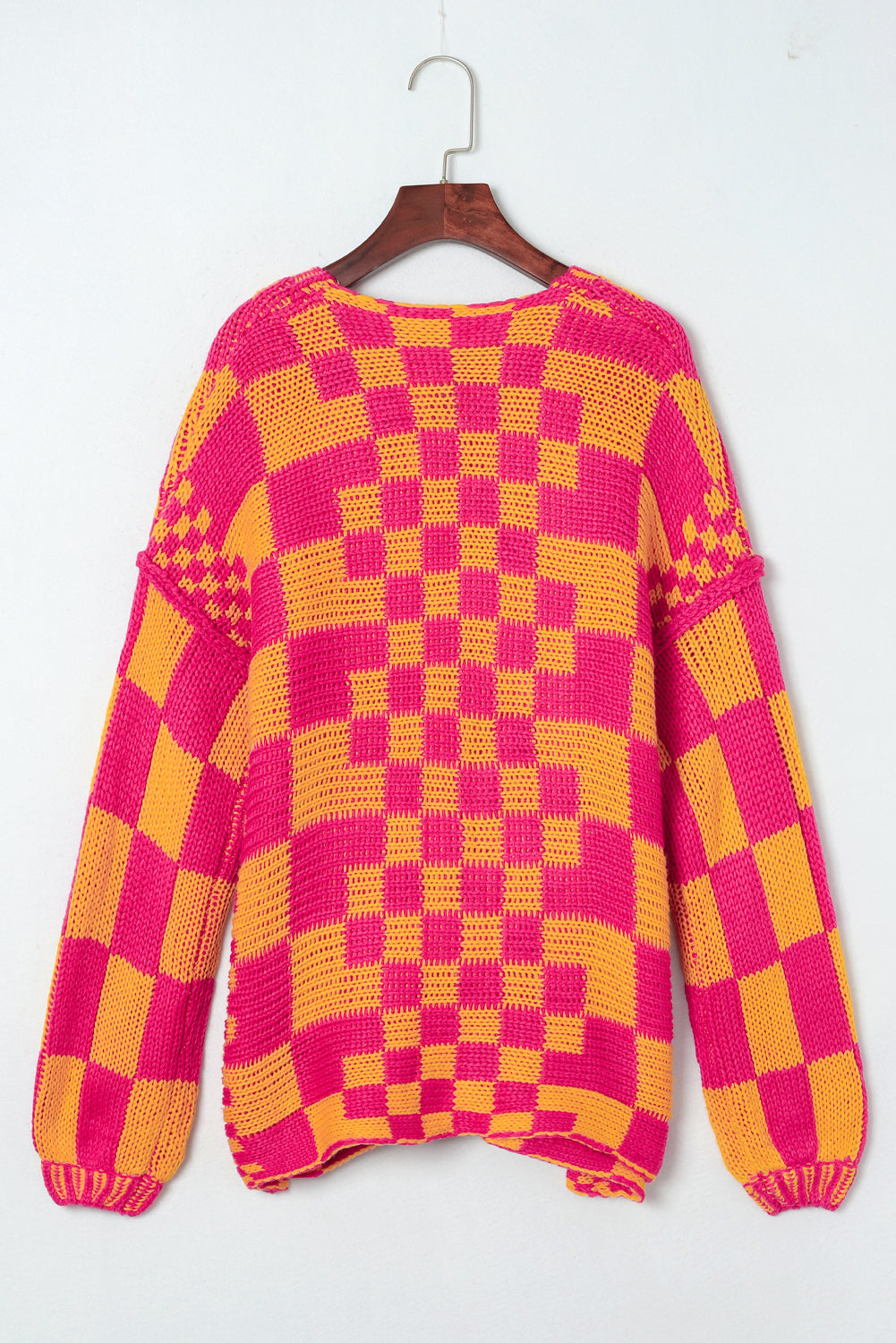 Taupe Colorblock Checked Open Front Knitted Cardigan