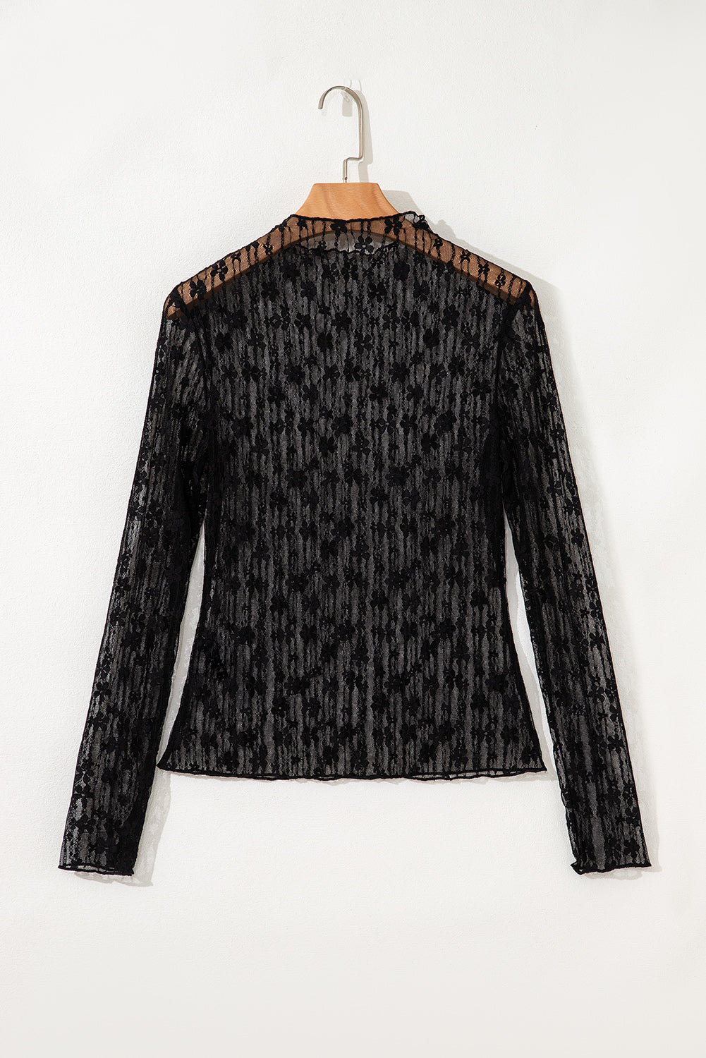 White Sheer Floral Lace Long Sleeve Slim Fit Top