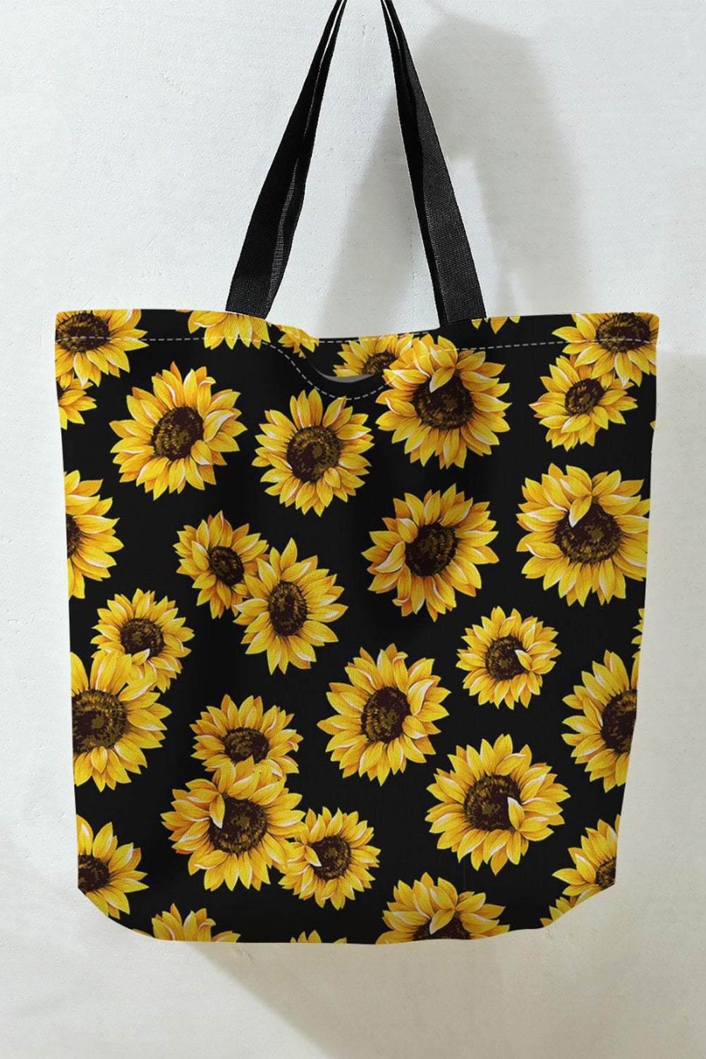 Black Sunflower Print Canvas Tote Bag