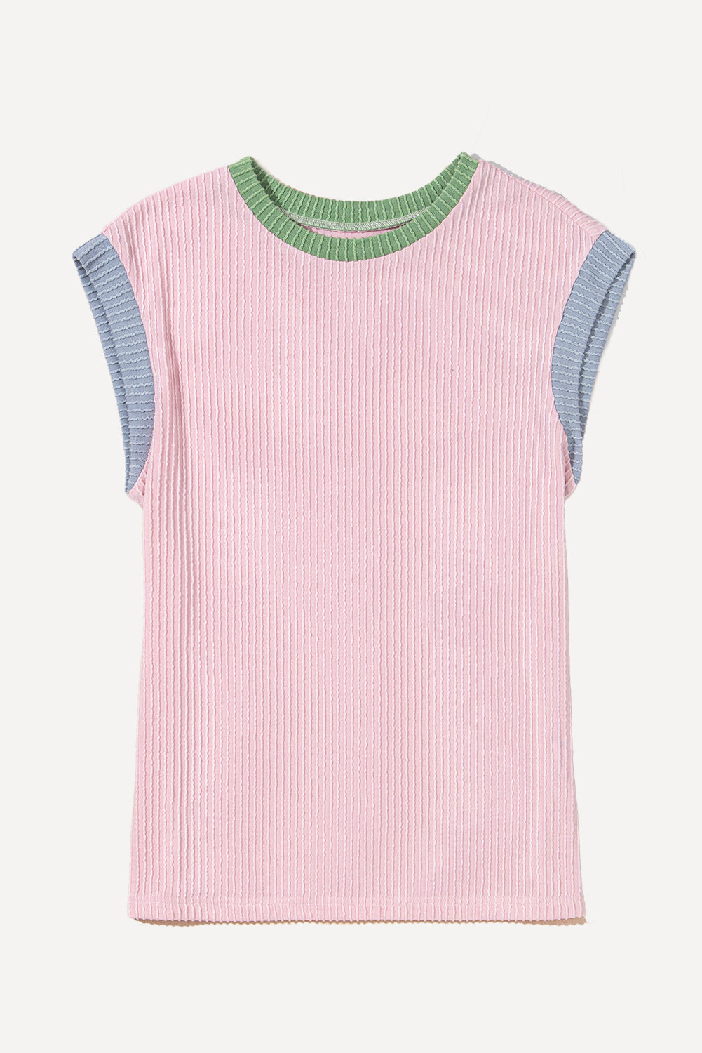 White Colorblock Corded Crew Neck Tee
