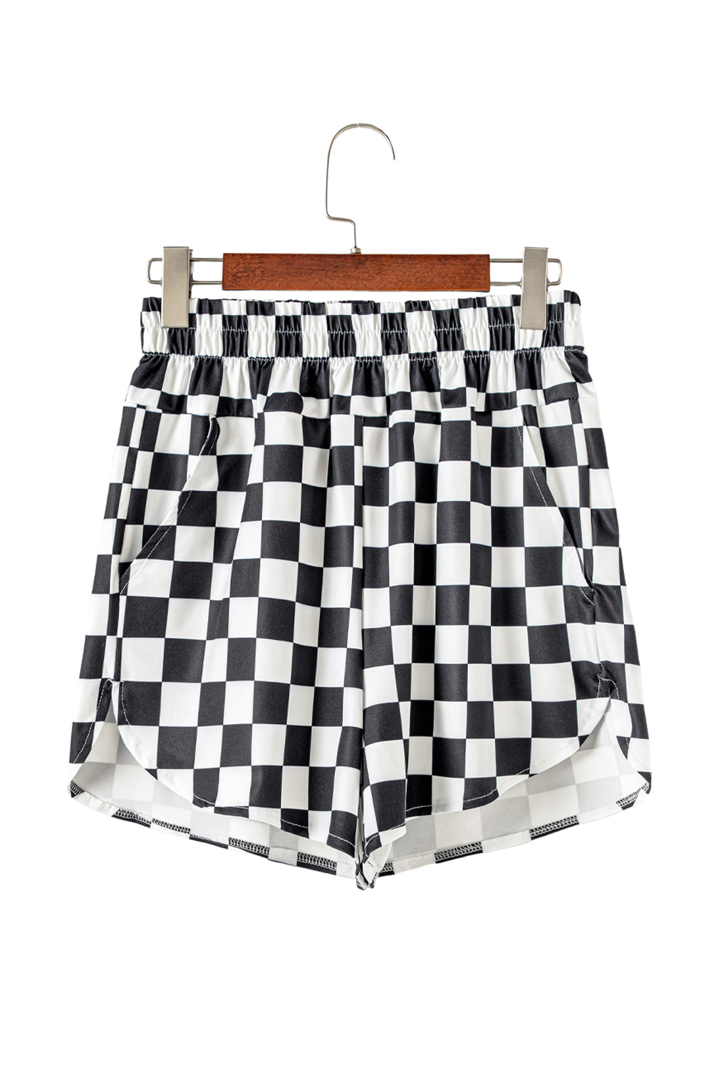 Black Checkered Print High Waist Casual Shorts