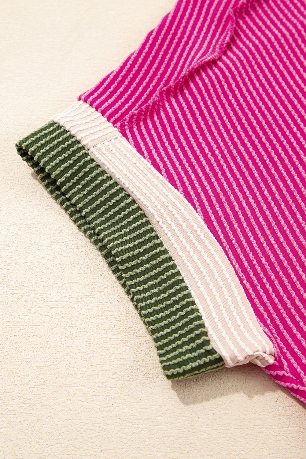 Rose Red Textured Colorblock Round Neck T Shirt