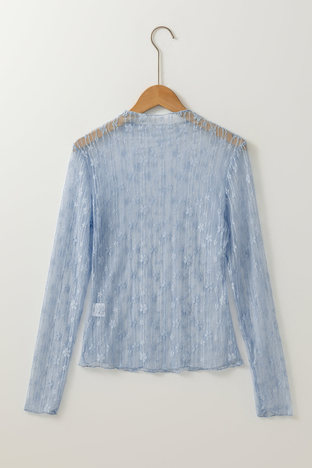 White Sheer Floral Lace Long Sleeve Slim Fit Top