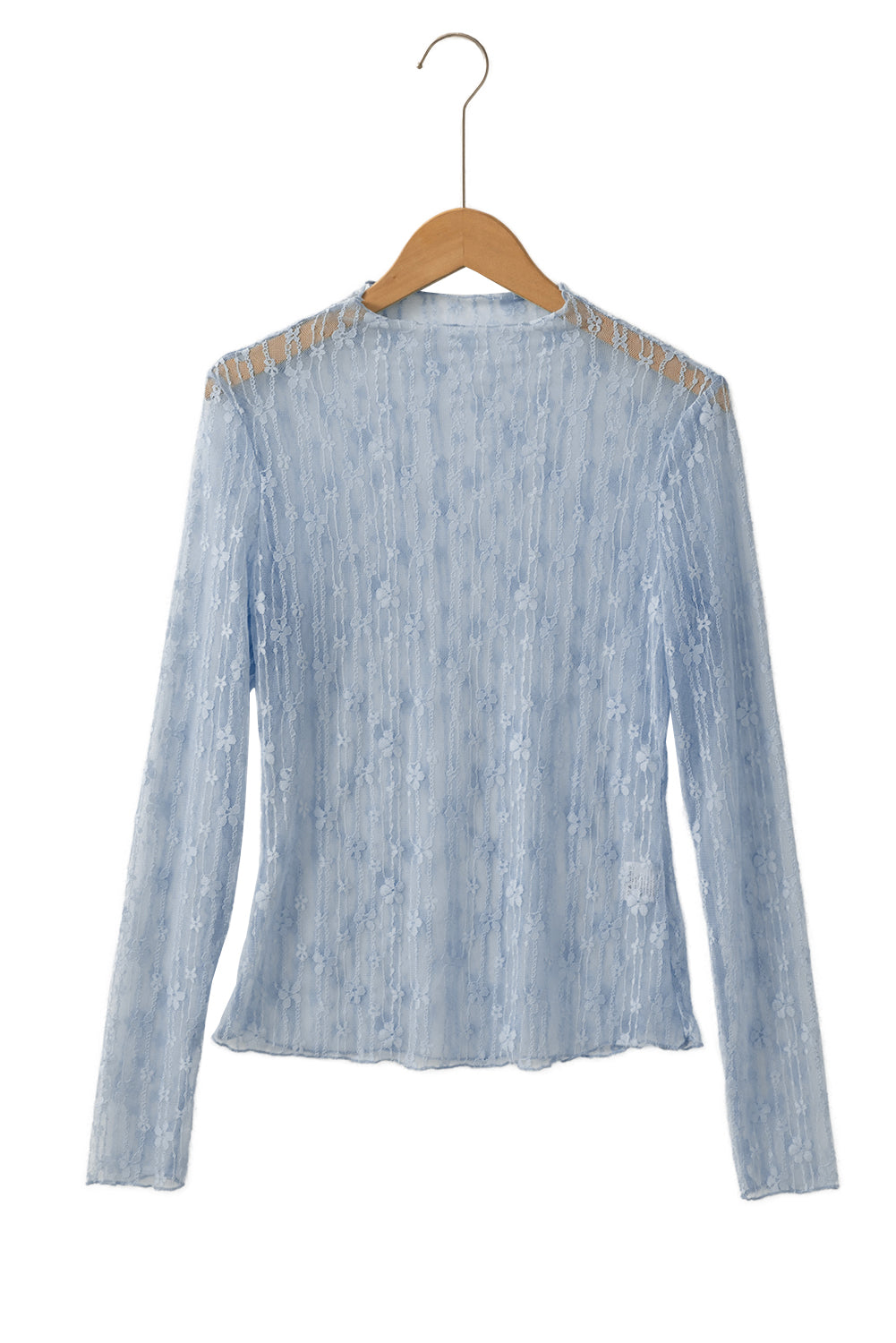 White Sheer Floral Lace Long Sleeve Slim Fit Top