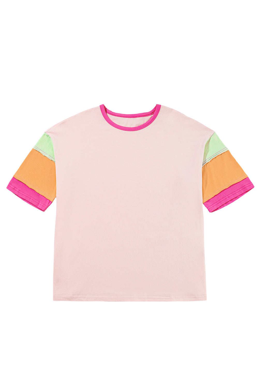 Light Blue Color Block Sleeve Round Neck Oversize Top