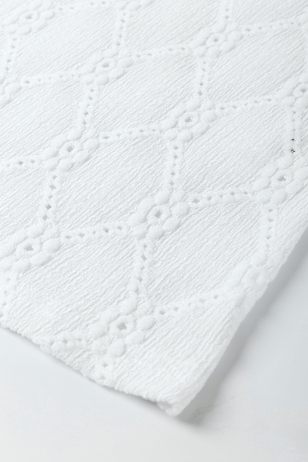 White Embroidered Floral Geometric Button Short Sleeve Top