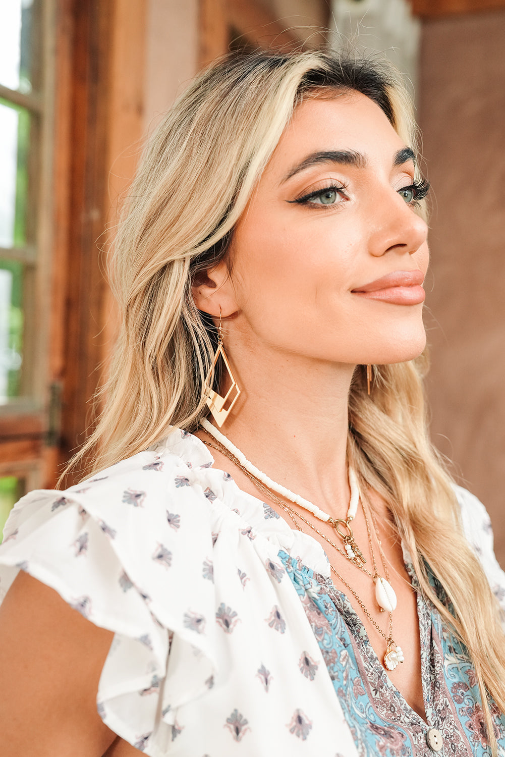 Gold Geometric Hollow Out Drop Earrings