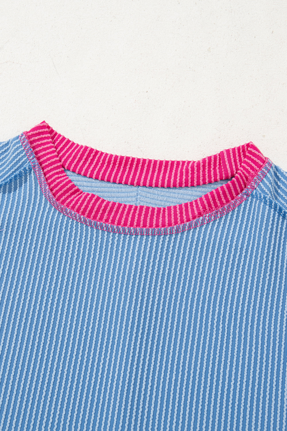 Rose Red Textured Colorblock Round Neck T Shirt