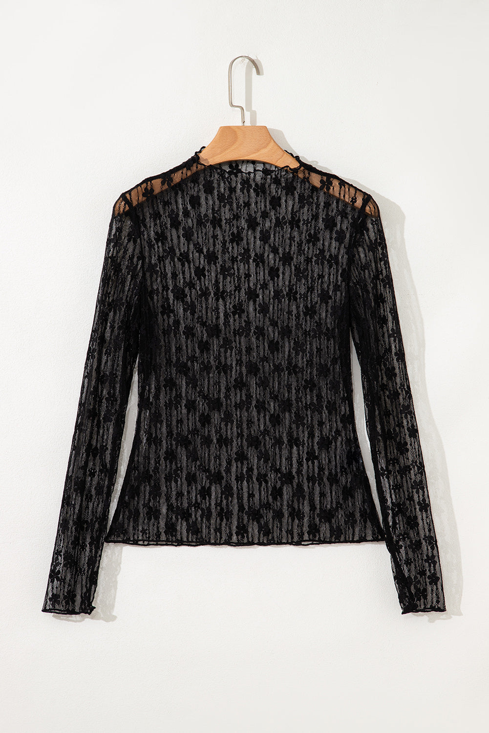 White Sheer Floral Lace Long Sleeve Slim Fit Top