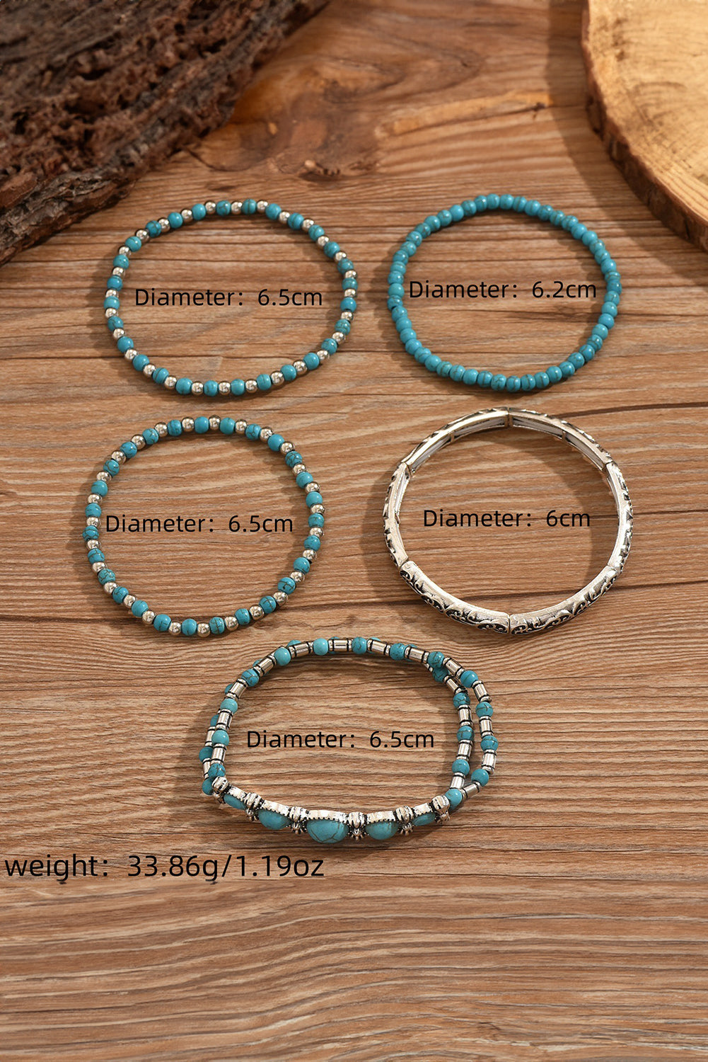 Silvery Boho Turquoise Beaded Bracelet Set