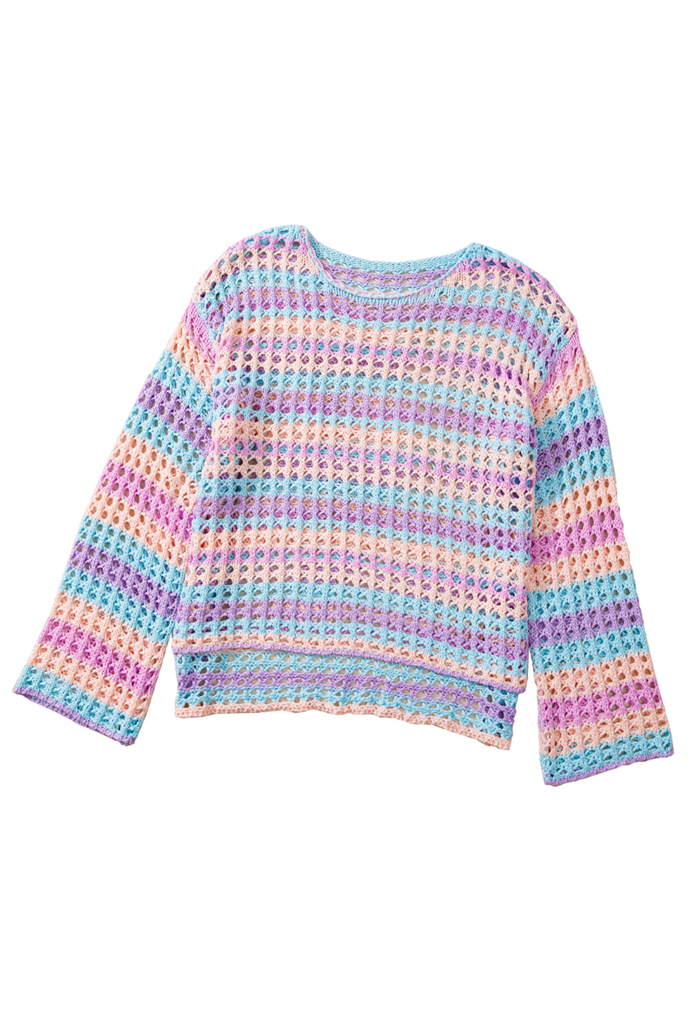 Carrot Striped Hollow Knit Summer Beach Cover Up