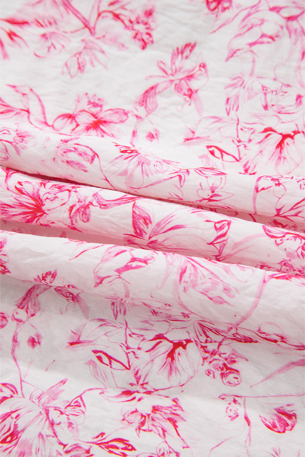 Pink Floral Ruffle Short Sleeve Bow Back Blouse