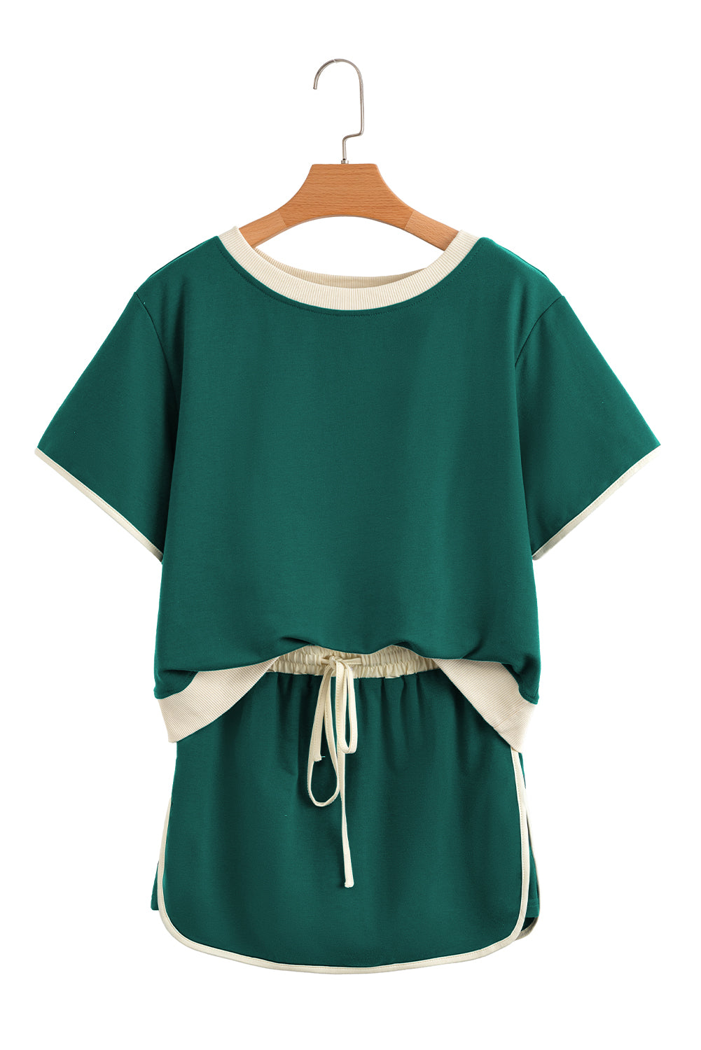 Turquoise Colorblock Edge Drop Shoulder T Shirt and Skort Set