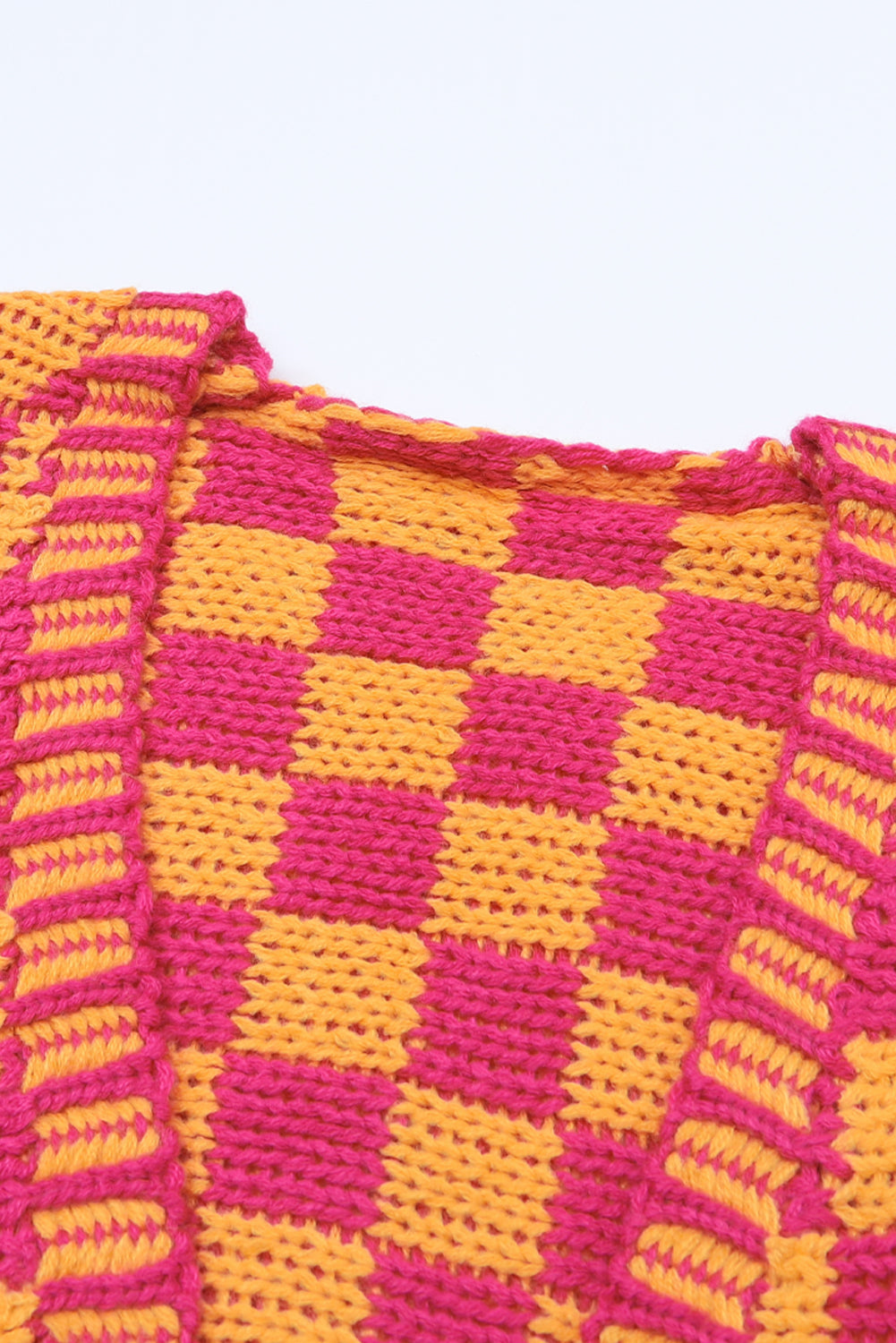 Taupe Colorblock Checked Open Front Knitted Cardigan