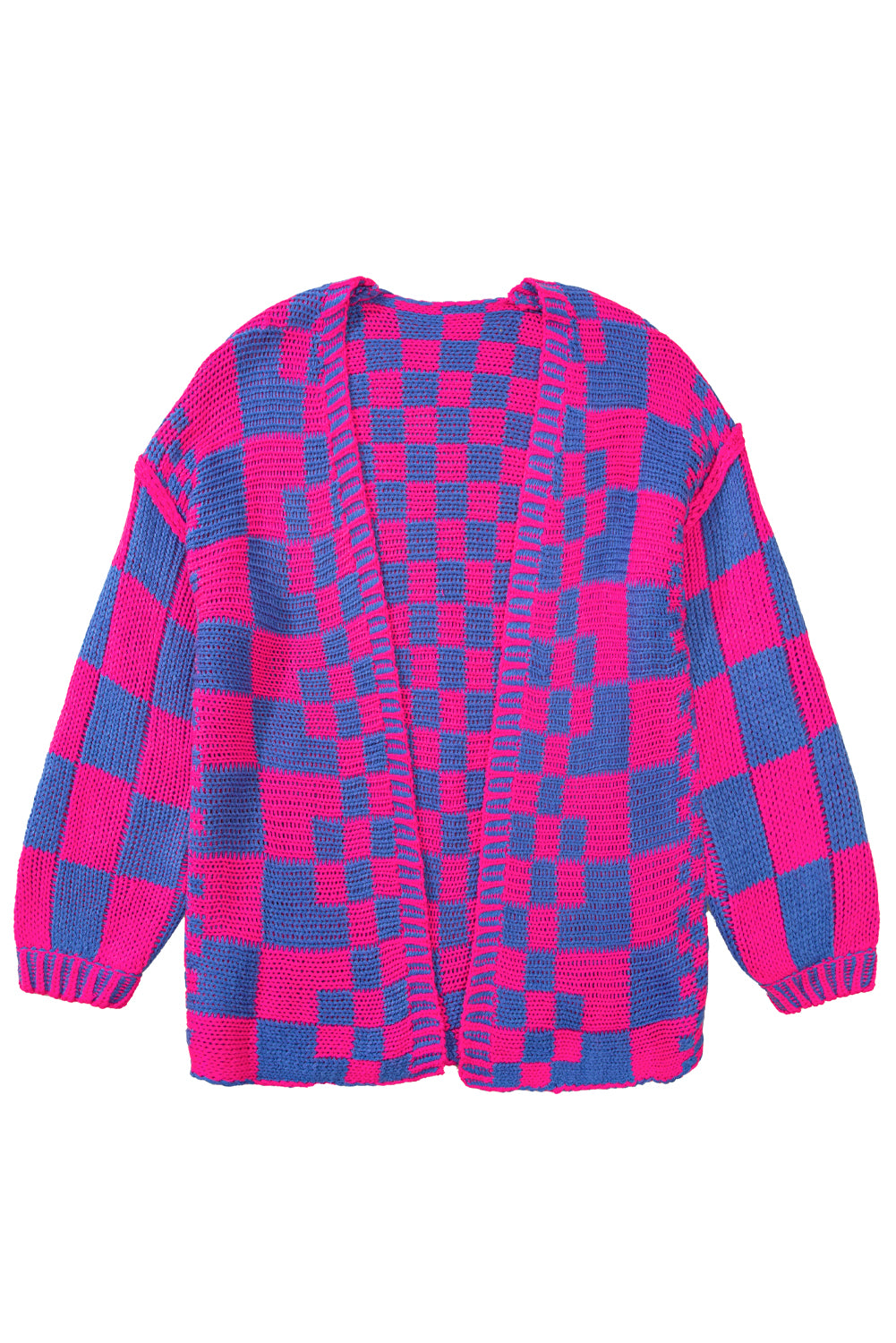 Taupe Colorblock Checked Open Front Knitted Cardigan