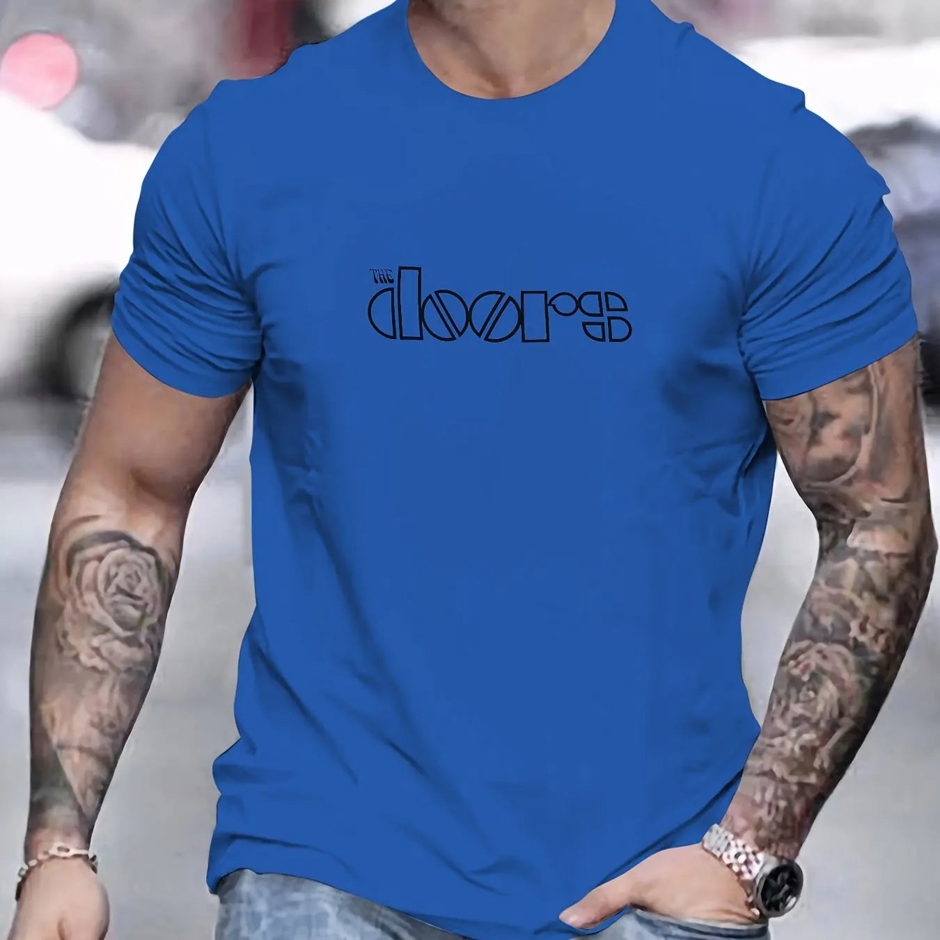 Men's Doors Printed Round Neck Short Sleeved T-shirt