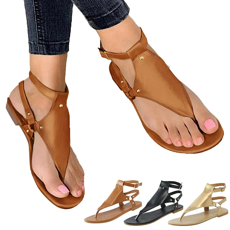 Pu Leather Belt Buckle Sandals Slippers