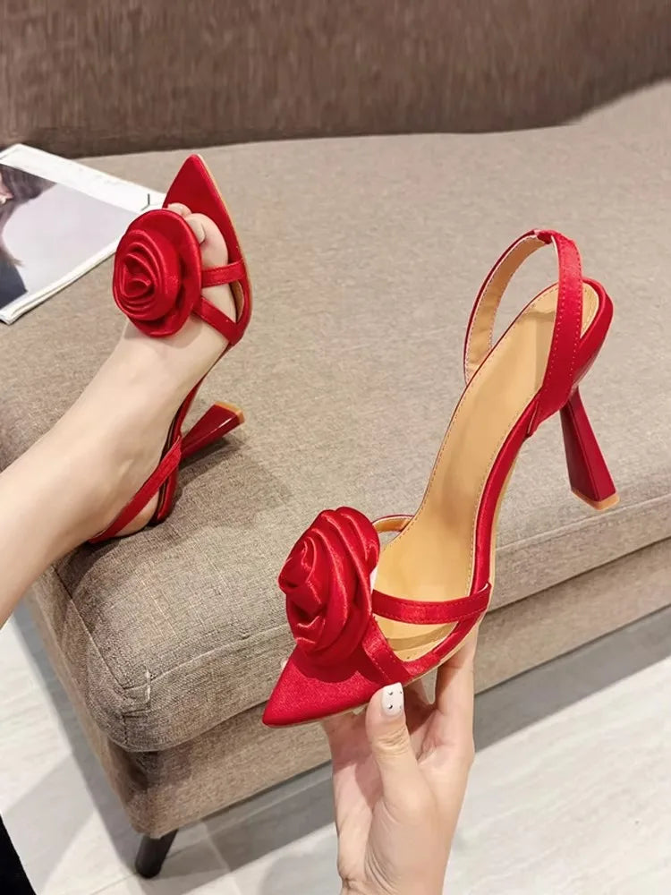 Silk Rose Flowers Women Slippers Sandals