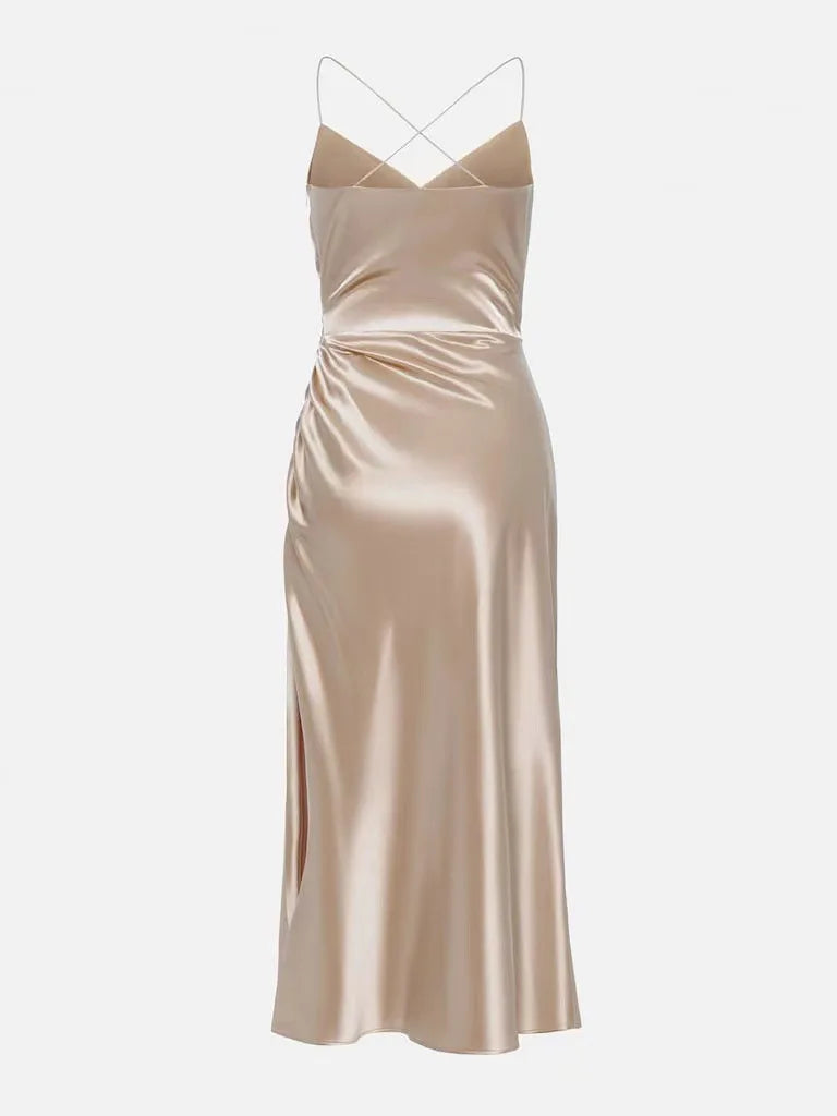 High Split Pleat Satin Formal Gown Dress