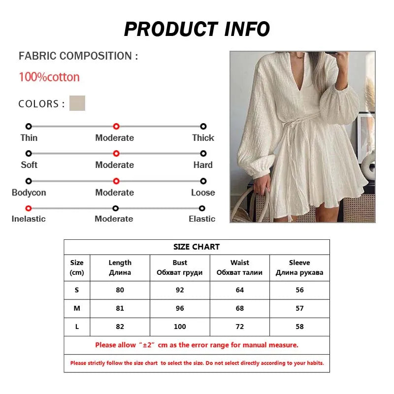 V-Neck Long Sleeve Lace-Up Dress