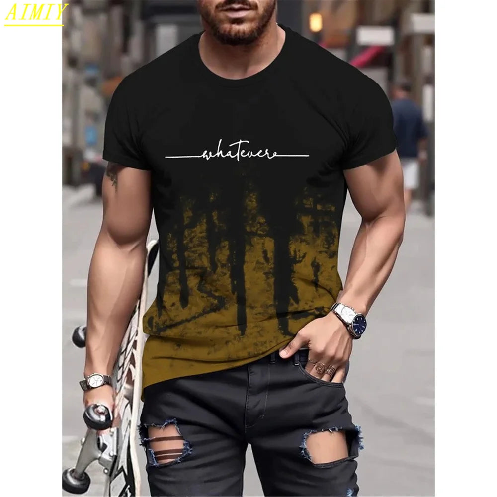 Summer 3D Stripe Letter Print T-shirts