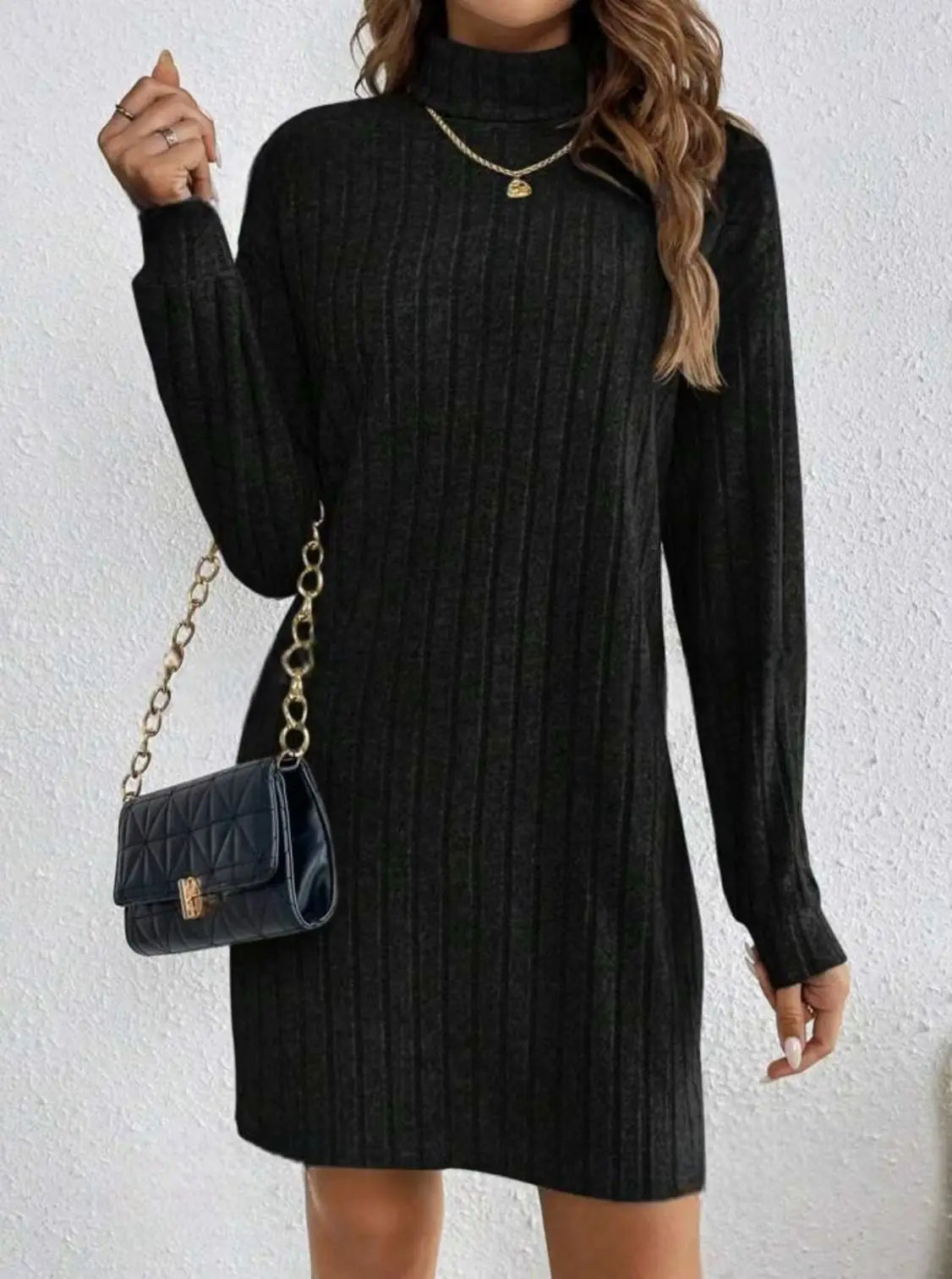 Casual Trutleneck Long Sleeve Dress