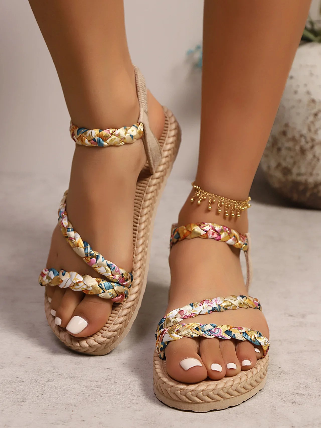 Floral Printing Flat Sandals for Women