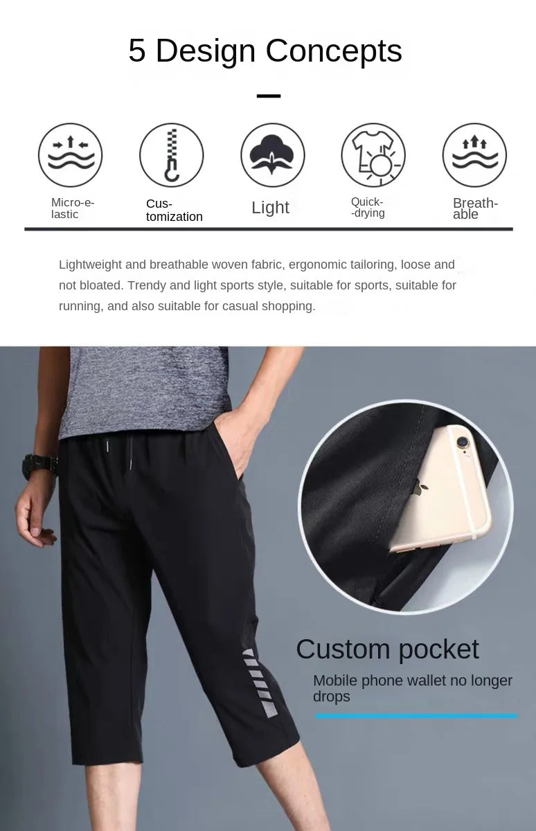 Thin Loose Elastic Healthy Sports Cropped Pants