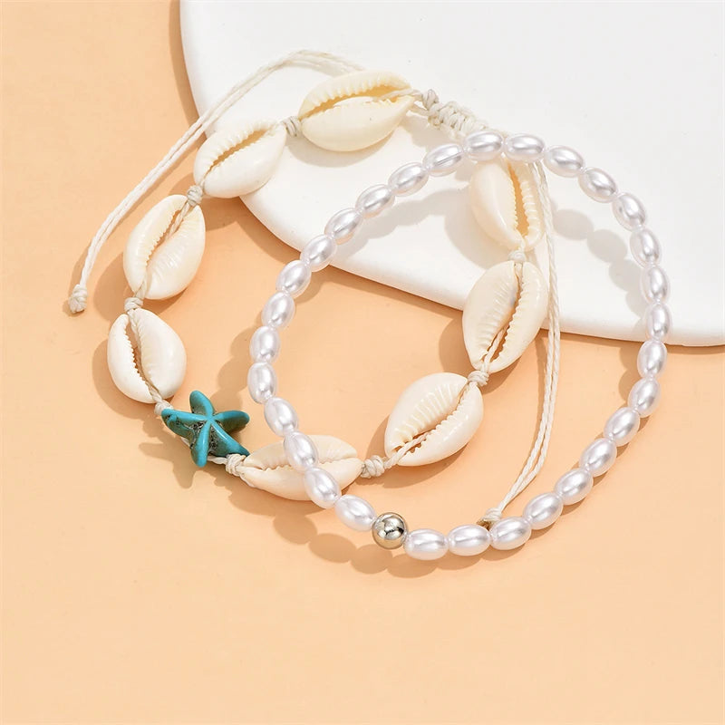 Starfish Conch Shell Beads Anklet For Women