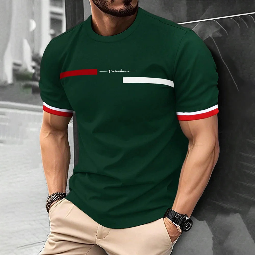 Summer 3D Stripe Letter Print T-shirts