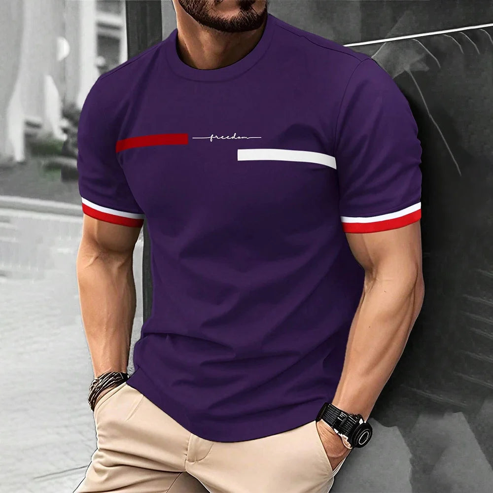 Summer 3D Stripe Letter Print T-shirts