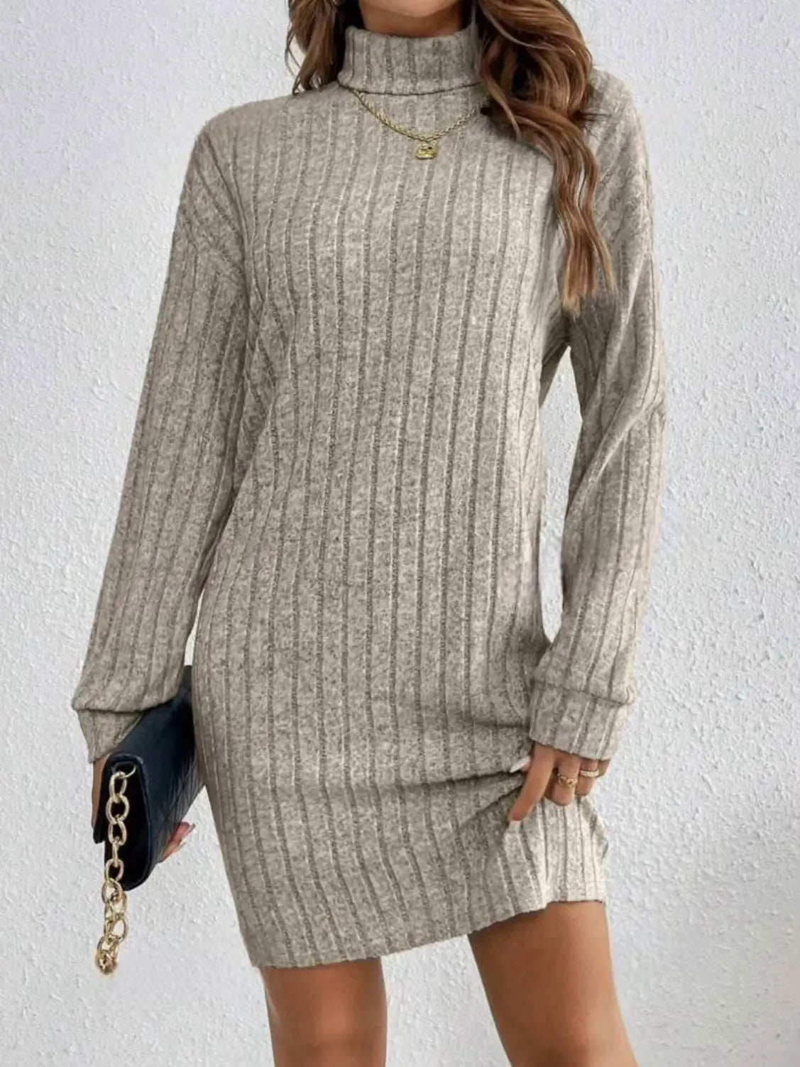 Casual Trutleneck Long Sleeve Dress