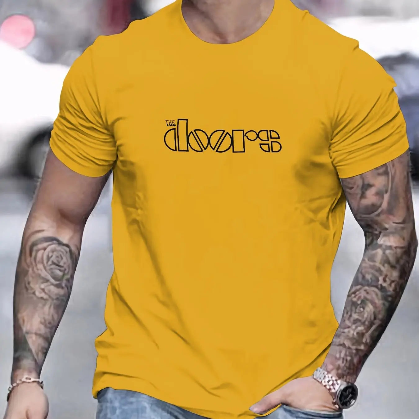 Men's Doors Printed Round Neck Short Sleeved T-shirt