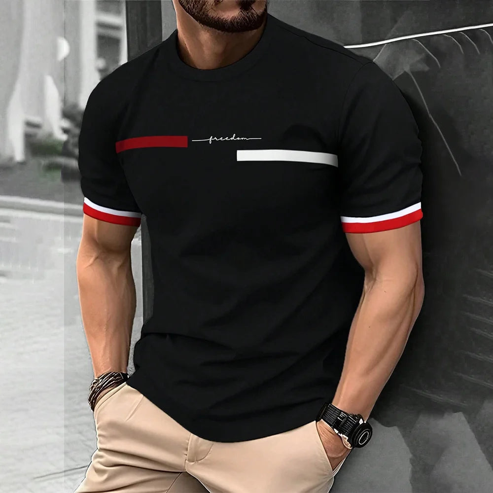 Summer 3D Stripe Letter Print T-shirts