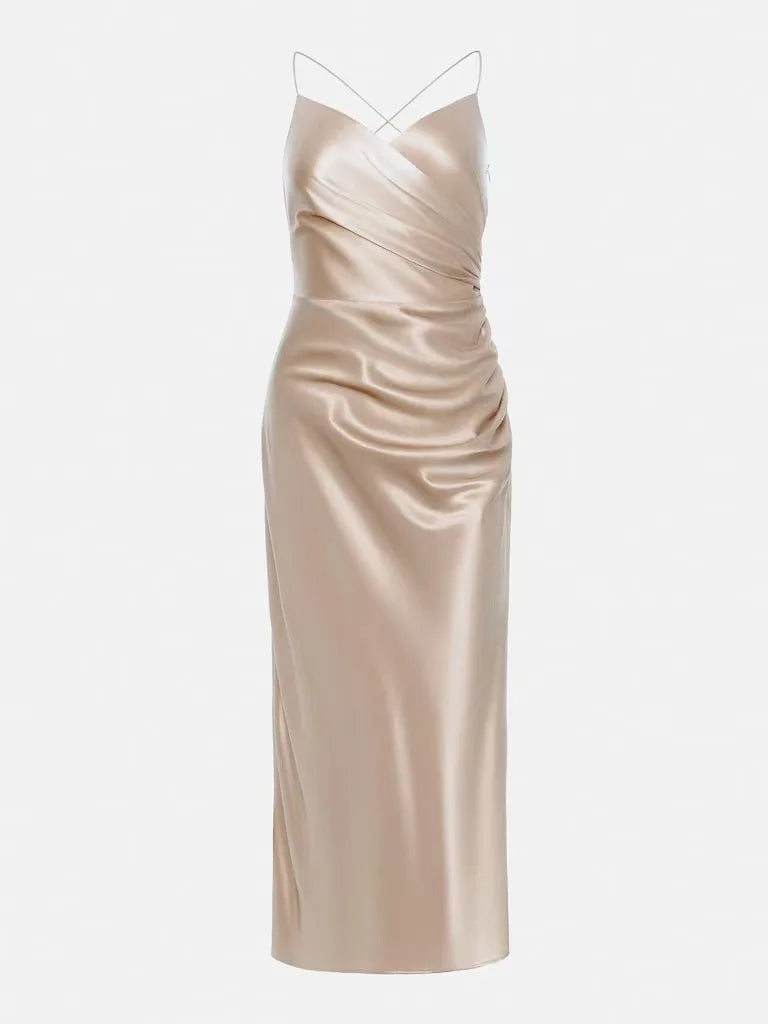 High Split Pleat Satin Formal Gown Dress