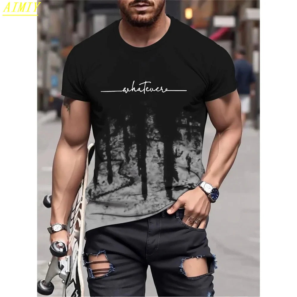 Summer 3D Stripe Letter Print T-shirts