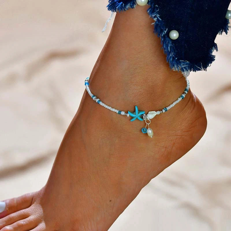 Starfish Conch Shell Beads Anklet For Women