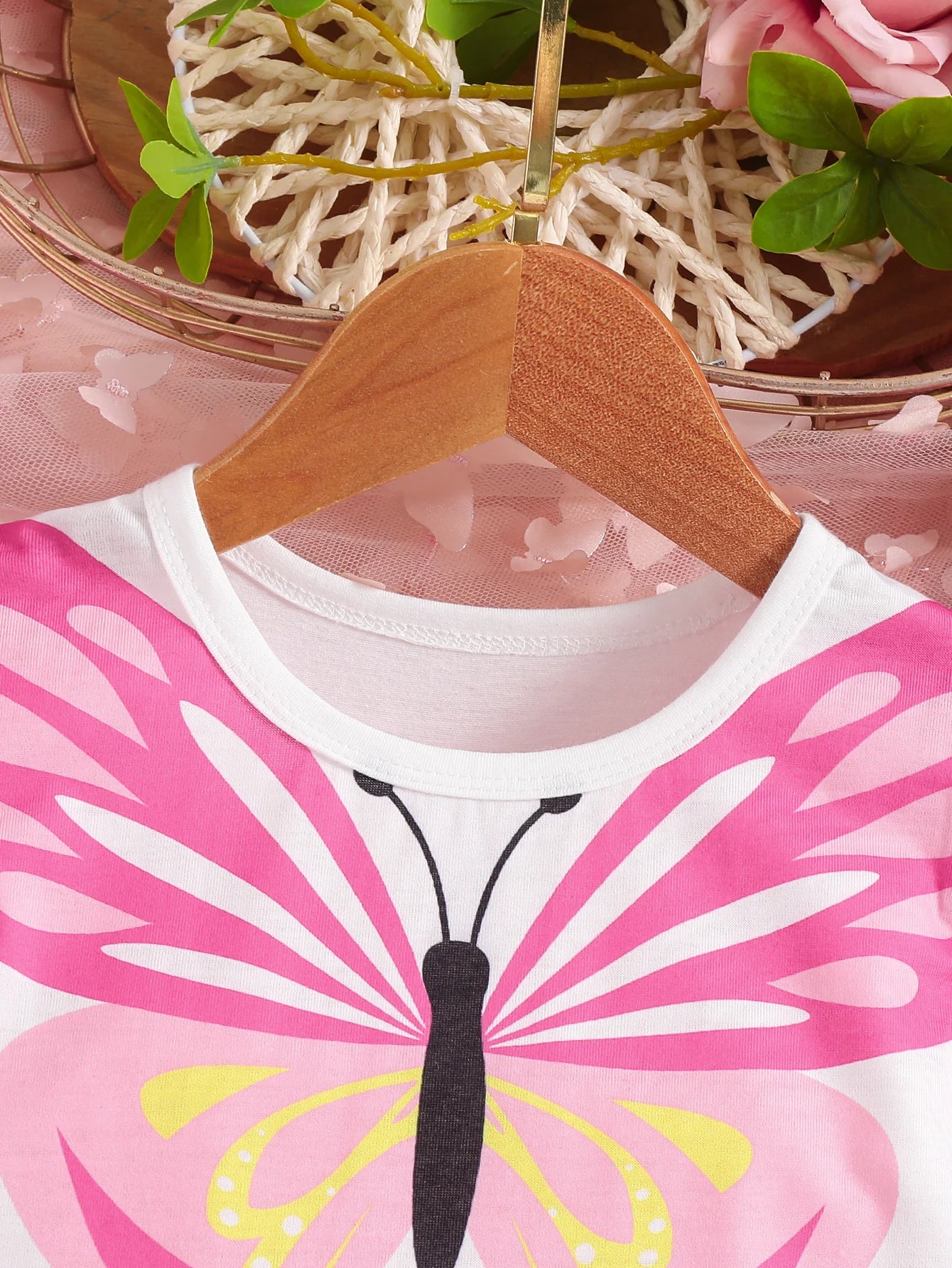 Girl's Butterfly Print Small Flying Sleeve Dress