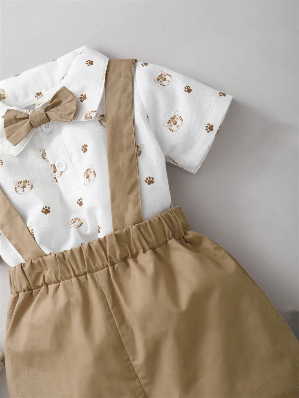Infant Boy Clothes with Bow + Strap Shorts Set