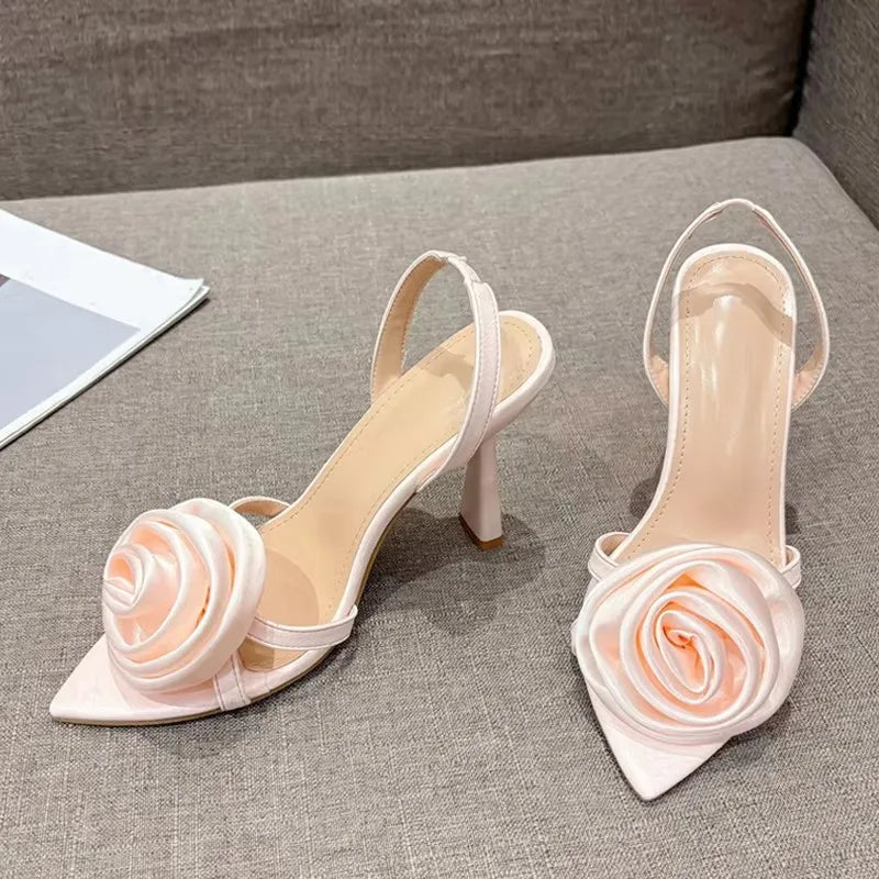 Silk Rose Flowers Women Slippers Sandals