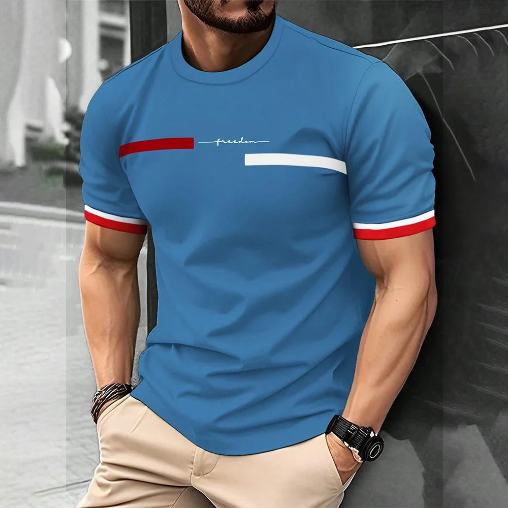 Summer 3D Stripe Letter Print T-shirts