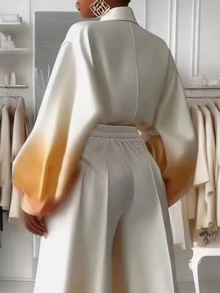 Lapel Blouses Gradient Shirt for Women