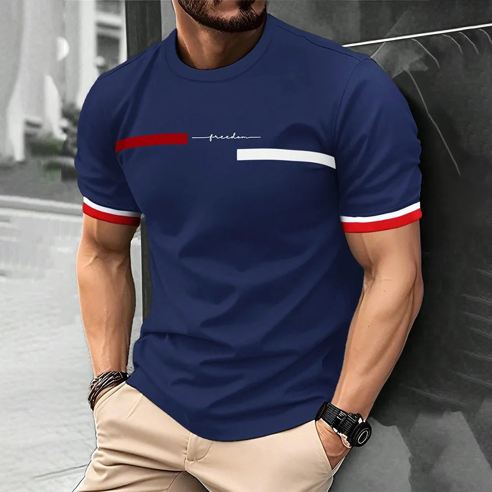 Summer 3D Stripe Letter Print T-shirts