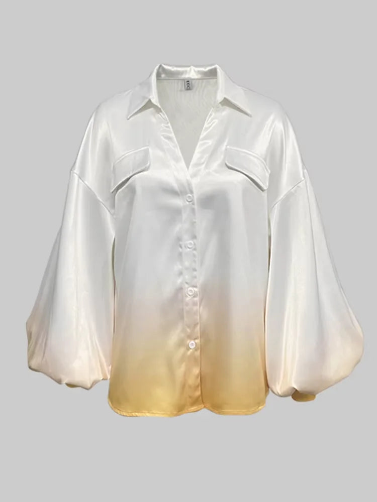 Lapel Blouses Gradient Shirt for Women